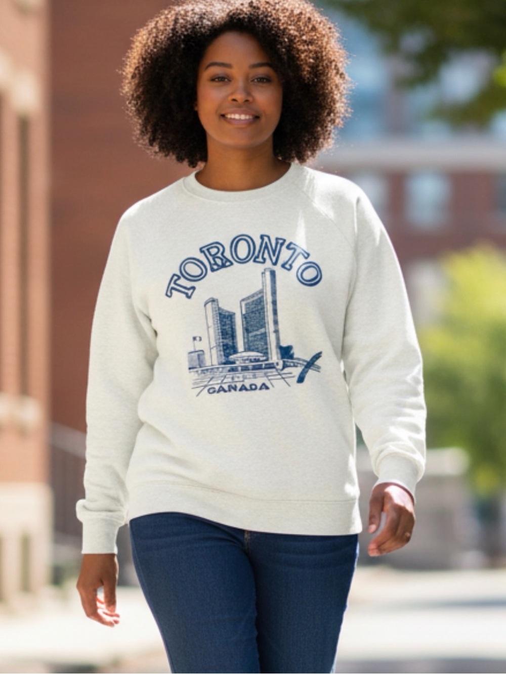 Vintage Toronto Canada Art White Sweatshirt Crewneck Screen Stars Size L